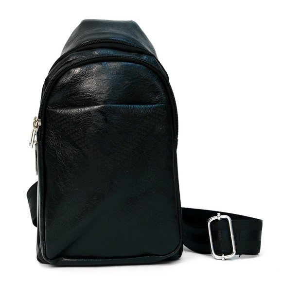 Black Synthetic Leather Crossbody Sling Bag Backpack Unisex / By Westend - Picture 1 of 6